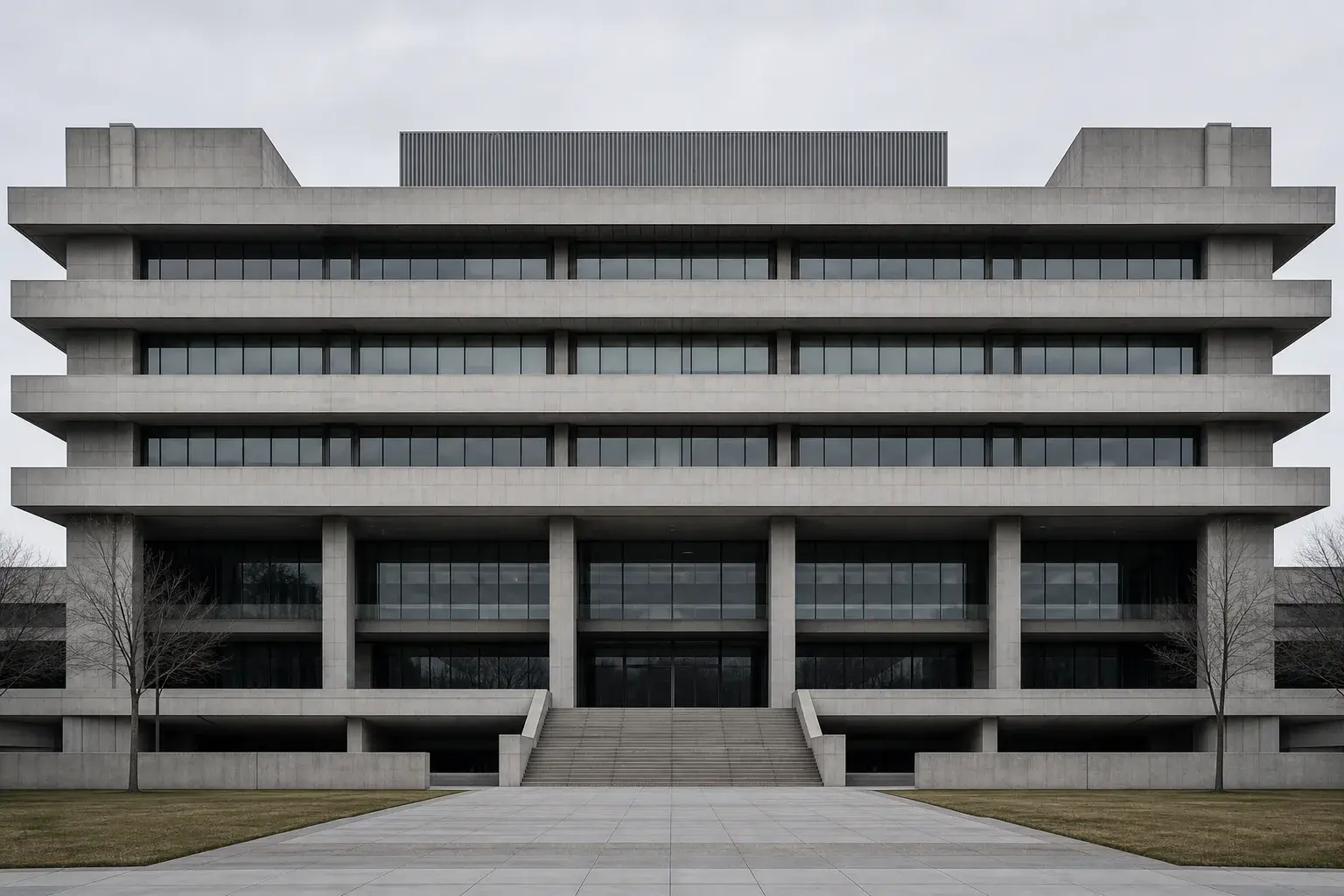 Symmetrische Fassade eines institutionellen Gebäudes