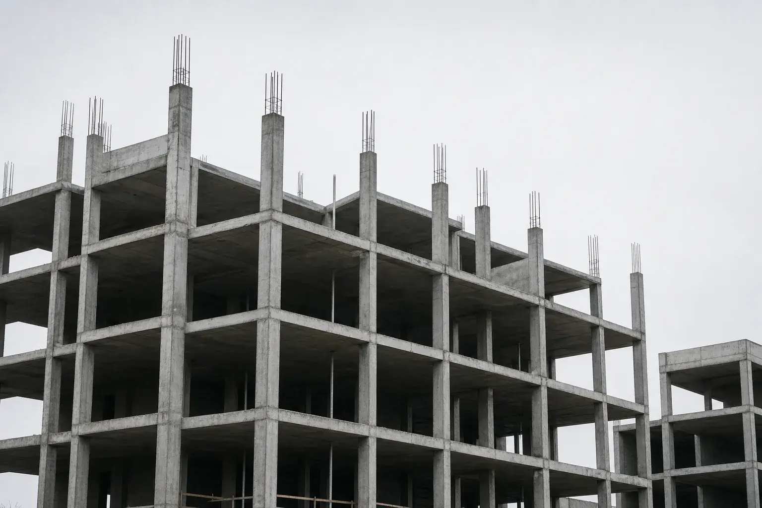 Freiliegendes Betonskelett — Tragwerk einer Finanzierung